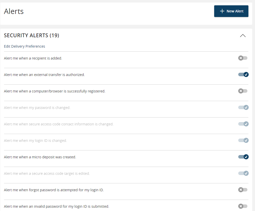 Account alerts in Hills Bank Online