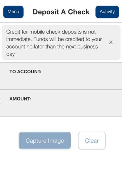 Step 1 of remote check deposit