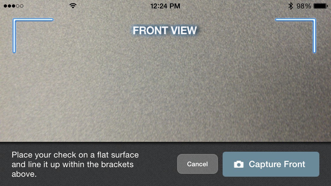 Front view of remote check deposit