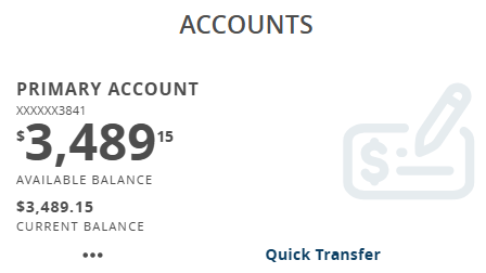 Hills Bank online banking screen grab showing where to find available balance information.